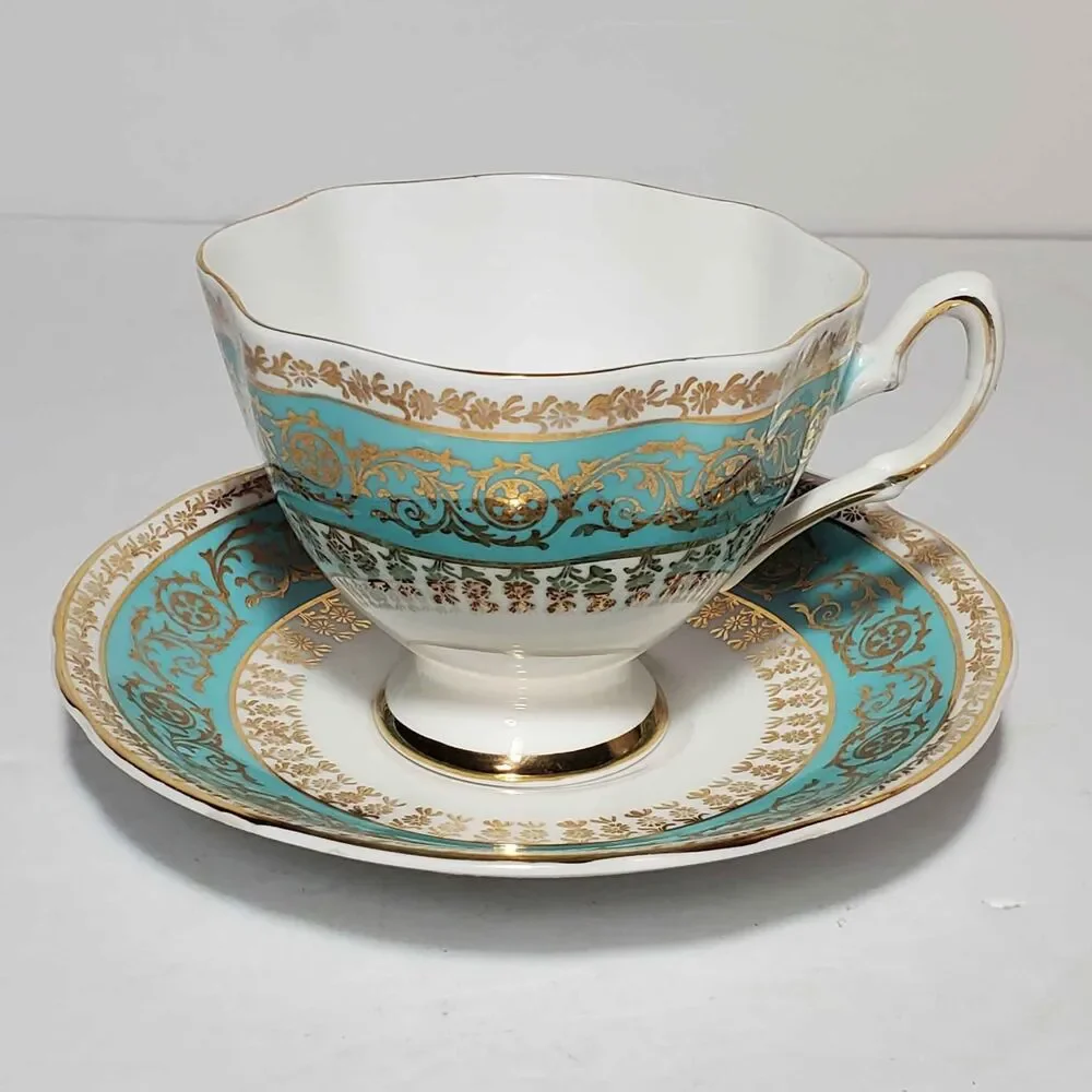 Salisbury Teacup and Saucer Blue Gold Vintage